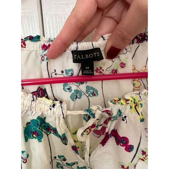 Talbots Women's Floral Print Peasant Blouse Ivory Size Medium - Picture 6 of 8